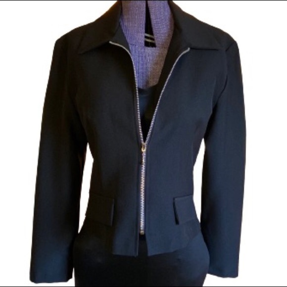 𝅺inclinations Retro 80s Cropped Black Zippered Jacket Sz Large - Picture 10 of 10